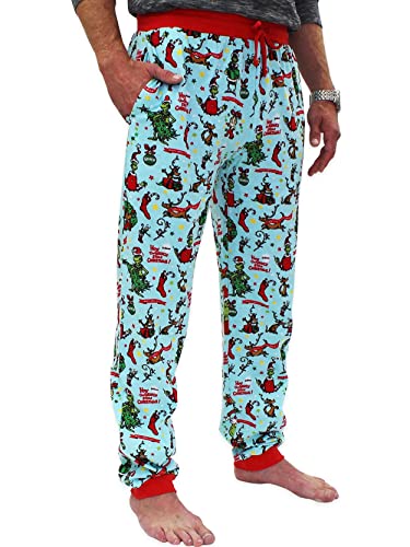 Dr. Seuss The Grinch Herren-Pyjamahose mit Taschen, Weihnachtsmann, hellblau, X-Large von Dr. Seuss