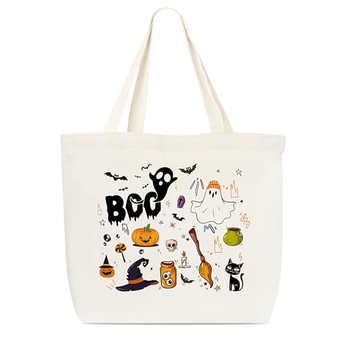 Dr.Baner Halloween-Tragetasche, Süßes oder Leckerli-Taschen, niedlicher Geist und Kürbis, wiederverwendbare Einkaufstasche, Halloween-Geschenktaschen für Freunde, Familie (10) von Dr.Baner