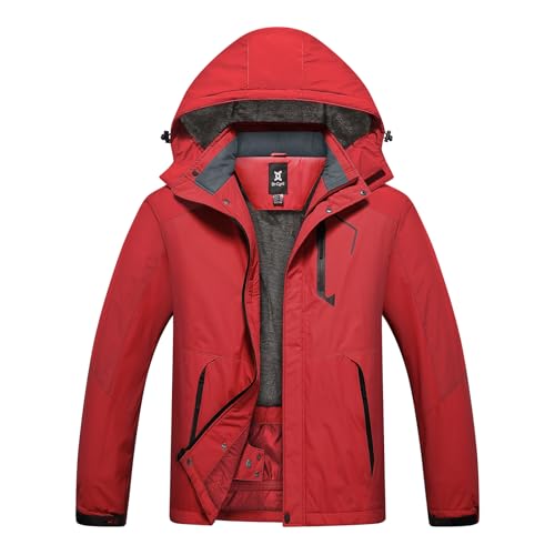 Dr.Cyril Herren wasserdichte Skijacke Warmer Winter Schneemantel Kapuze Winddichter Regenmantel (XL, Red) von Dr.Cyril