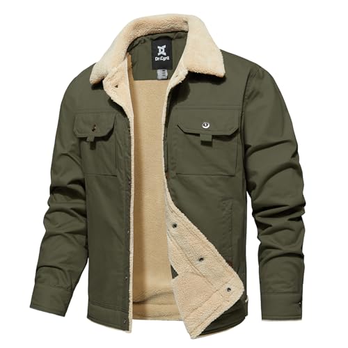 Dr.Cyril Men's Sherpa Trucker Jacket Turn-Down Collar Cargo Jacket Warm Winter Coat with Pockets (M, Army Green) von Dr.Cyril