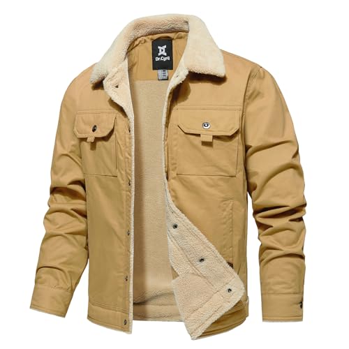 Dr.Cyril Men's Sherpa Trucker Jacket Turn-Down Collar Cargo Jacket Warm Winter Coat with Pockets (XL, Khaki) von Dr.Cyril