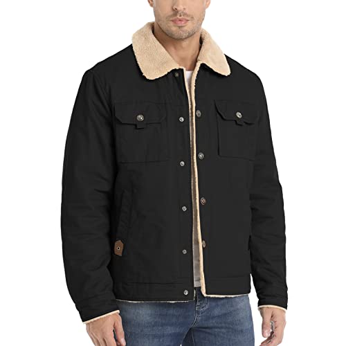 Dr.Cyril Men's Sherpa Trucker Jacket Turn-Down Collar Cargo Jacket Warm Winter Coat with Pockets (XXL, Black) von Dr.Cyril