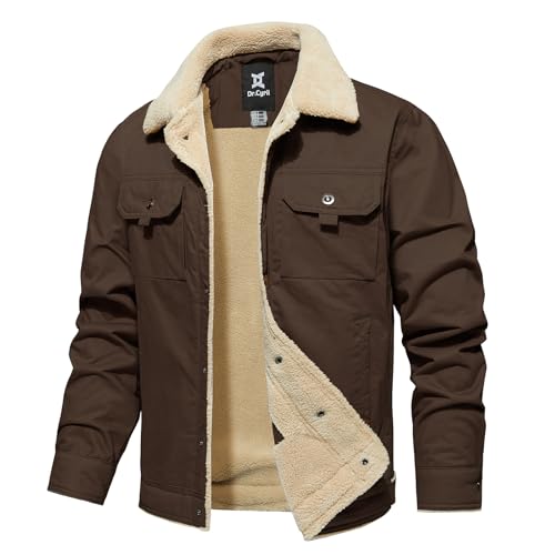 Dr.Cyril Men's Sherpa Trucker Jacket Turn-Down Collar Cargo Jacket Warm Winter Coat with Pockets (XXXL, Coffee) von Dr.Cyril