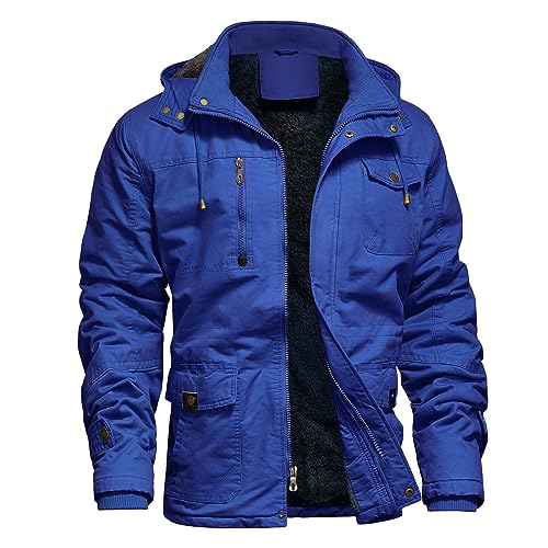 Dr.Cyril Mens Jacket Winter Casual Fleece Lined Cotton Thick Military Tactical Hooded Work Coats with Cargo Pockets，Royal Blue XL von Dr.Cyril
