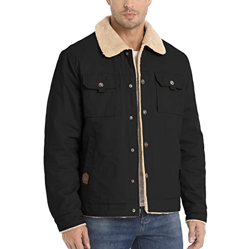 Dr.Cyril Sherpa Jacket Men Fleece Lined Trucker Jacket Warm Thick Winter Coat with Fur Collar (L, Black) von Dr.Cyril