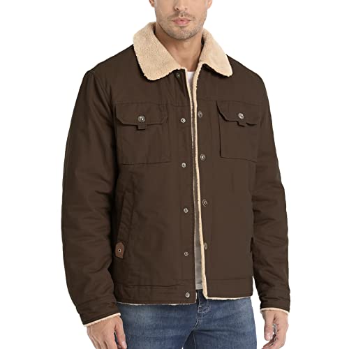 Dr.Cyril Sherpa Jacket Men Fleece Lined Trucker Jacket Warm Thick Winter Coat with Fur Collar (XXL, Coffee) von Dr.Cyril