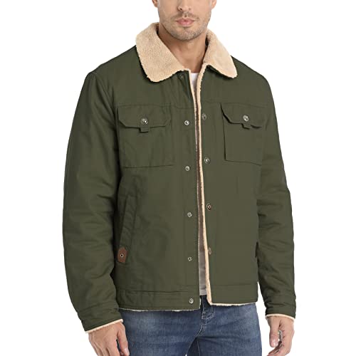 Dr.Cyril Sherpa Jacket Men Fleece Lined Trucker Jacket Warm Thick Winter Coat with Fur Collar (XXXL, Army Green) von Dr.Cyril