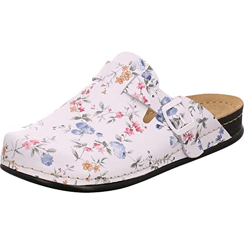 Dr. Feet Damen Pantolette aus Leder in Weiß mit Blumen Prints und Anatomic Fußbett. weiß Gr. 37 von Dr.Feet
