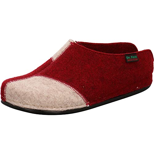 Dr. Feet Wooly Damen Hausschuh aus Naturwollfilz in Rot und Weiß - recycelbar. rot Gr. 38 von Dr.Feet