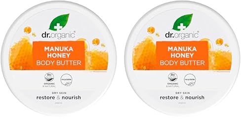 Dr Organic Manuka-Honig-Körperbutter, Feuchtigkeitsspendend, Trockene Haut, Für Männer, Für Frauen, Natürlich, Vegetarisch, Tierversuchsfrei, Paraben- & SLS-frei, Bio, 200ml (Packung mit 2) von Dr.Organic