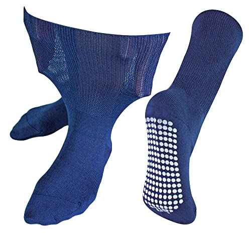 1 paar Ohne Gummi Ödeme Socken mit Antirutsch Noppen | Herren & Damen | Dr. Socks | Extra Weite Antirutsch Bambus Diabetiker Socken für Geschwollene Knöchel und Füße 43-45 von Dr.Socks