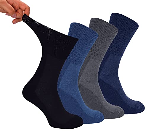 Dr.Socks 4er Pack Ohne Gummibund Diabetikersocken Atmungsaktiv Bambus Socken | Extra Breit Nahtlos Socken für Geschwollene Füße (46-50, Bng) von Dr.Socks