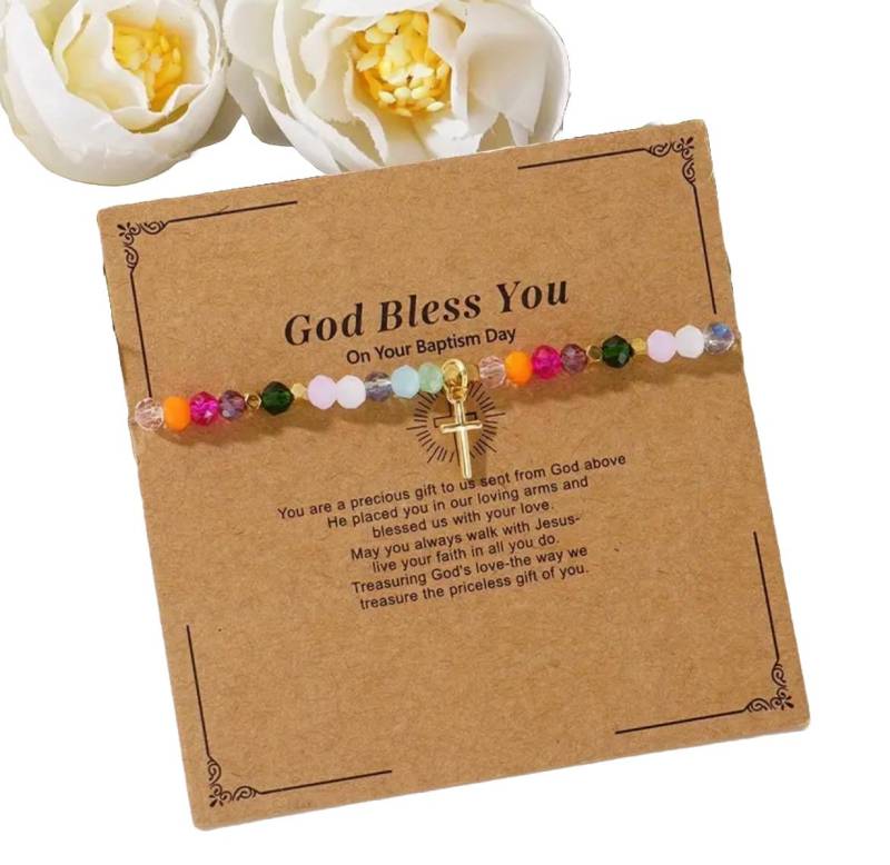 Gott Schütze Dich | Handgefertigtes Armband Mit Bunten Perlen Und Goldenem Kreuzanhänger Taufgeschenk Handgemachtes Kristall Rosenkranz Kreuz Gott Schütze Dich | Handgefertigtes Armband Mit Bunten Perlen Und Goldenem Kreuzanhänger Taufgeschenk Handgemachtes Kristall Rosenkranz Kreuz von deSignstudioczech