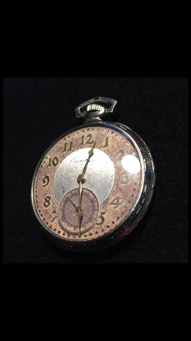 Hamilton Lancaster 12S, 17J, Angepasste Rosa Gesicht Taschenuhr. 14K Gold Gefüllt Etui Hamilton Lancaster 12S, 17J, Angepasste Rosa Gesicht Taschenuhr. 14K Gold Gefüllt Etui von DrGoodFinds