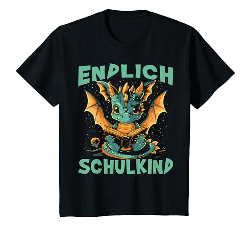 Kinder Endlich Schulkind Drache Buch Lesen 2024 Einschulung Drachen T-Shirt von Drache Einschulung Jungen Schulkind Drachen Outfit