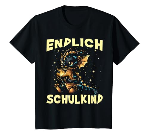 Kinder Endlich Schulkind Drache Buch Lesen 2024 Einschulung Drachen T-Shirt von Drache Einschulung Jungen Schulkind Drachen Outfit