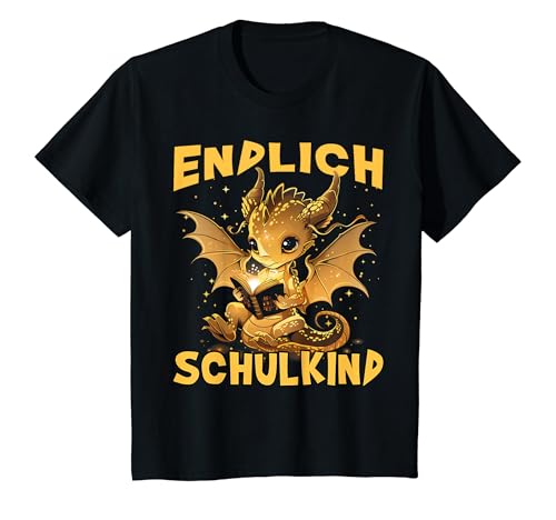 Kinder Endlich Schulkind Drache Buch Lesen 2024 Einschulung Drachen T-Shirt von Drache Einschulung Jungen Schulkind Drachen Outfit
