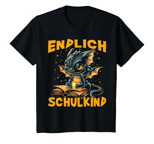 Kinder Endlich Schulkind Drache Buch Lesen 2024 Einschulung Drachen T-Shirt von Drache Einschulung Jungen Schulkind Drachen Outfit