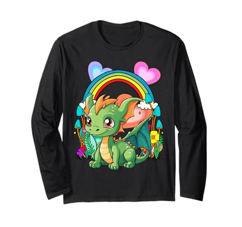 Regenbogen Drache Drachen Kinder Kind Kleinkind Baby Märchen Langarmshirt von Drachen Dinos Geschenkideen für Kinder Geschenke