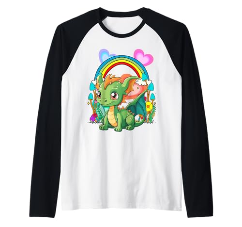 Regenbogen Drache Drachen Kinder Kind Kleinkind Baby Märchen Raglan von Drachen Dinos Geschenkideen für Kinder Geschenke