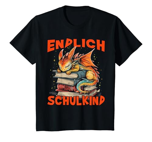 Kinder Endlich Schulkind Drache Bücher Jungen Drachen Einschulung T-Shirt von Drachen Einschulung Jungen Schulkind Drache Outfit