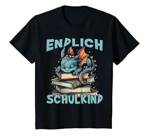 Kinder Endlich Schulkind Drache Bücher Jungen Drachen Einschulung T-Shirt von Drachen Einschulung Jungen Schulkind Drache Outfit