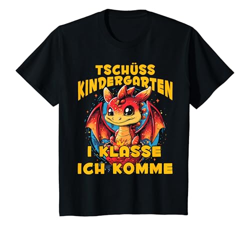 Kinder Tschüss Kindergarten 1 Klasse Ich Komme Drachen-Ei Drache T-Shirt von Drachen Einschulung Jungen Schulkind Drache Outfit