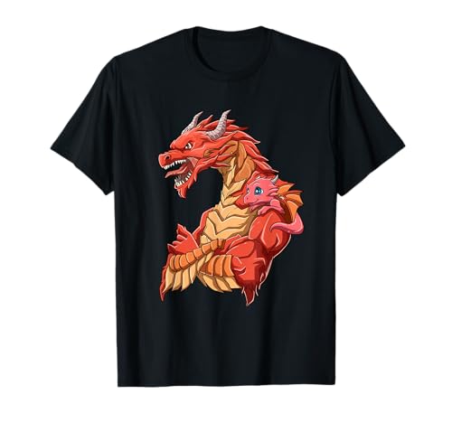 Starker Drache mit Drachen Kind T-Shirt von Drachen Geschenke Vater Drache und Drachen Junges