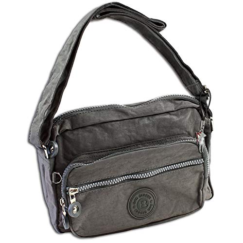 DrachenLeder Damenhandtasche Umhängetasche Tasche grau Nylon 22x15x8 OTJ227K Nylon Umhängetasche von DrachenLeder