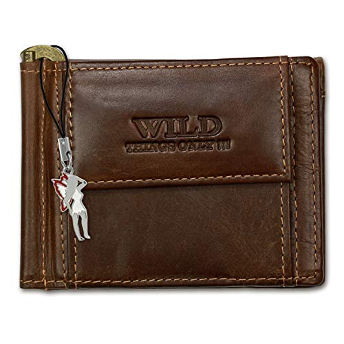 DrachenLeder Dollarclip Portemonnaie Quer Leder Wild Things Only Geldbörse, Farbe nach Auswahl OPJ121X, Braun, ohne von DrachenLeder