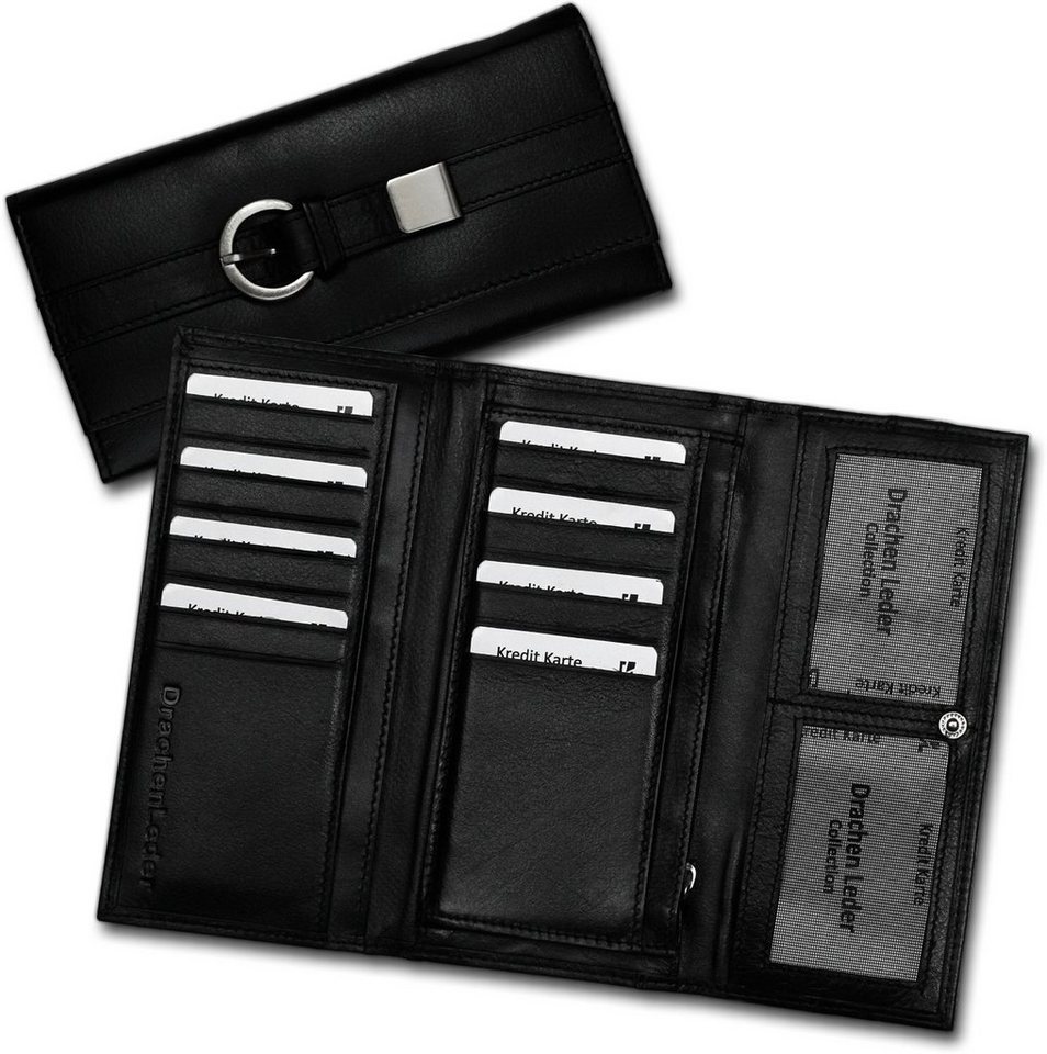 DrachenLeder Geldbörse Portemonnaie schwarz DrachenLeder big (Portemonnaie, Portemonnaie), Portemonnaie aus Echtleder schwarz, Größe ca. 18cm, Gürtelschnalle von DrachenLeder