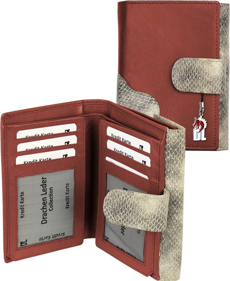 DrachenLeder Geldbörse DrachenLeder Geldbörse Brieftasche rot (Portemonnaie, Portemonnaie), Damen, Jugend Portemonnaie Echtleder Größe ca. 10cm, rot, grau, Schlan von DrachenLeder