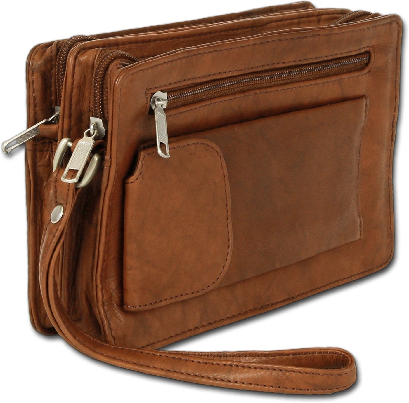 DrachenLeder Handgelenktasche OTJ512X DrachenLeder Echtleder Geldbörse Herren (Handgelenktasche), Herren Handgelenktasche Leder, tan, braun ca. 20cm x ca. 12cm von DrachenLeder