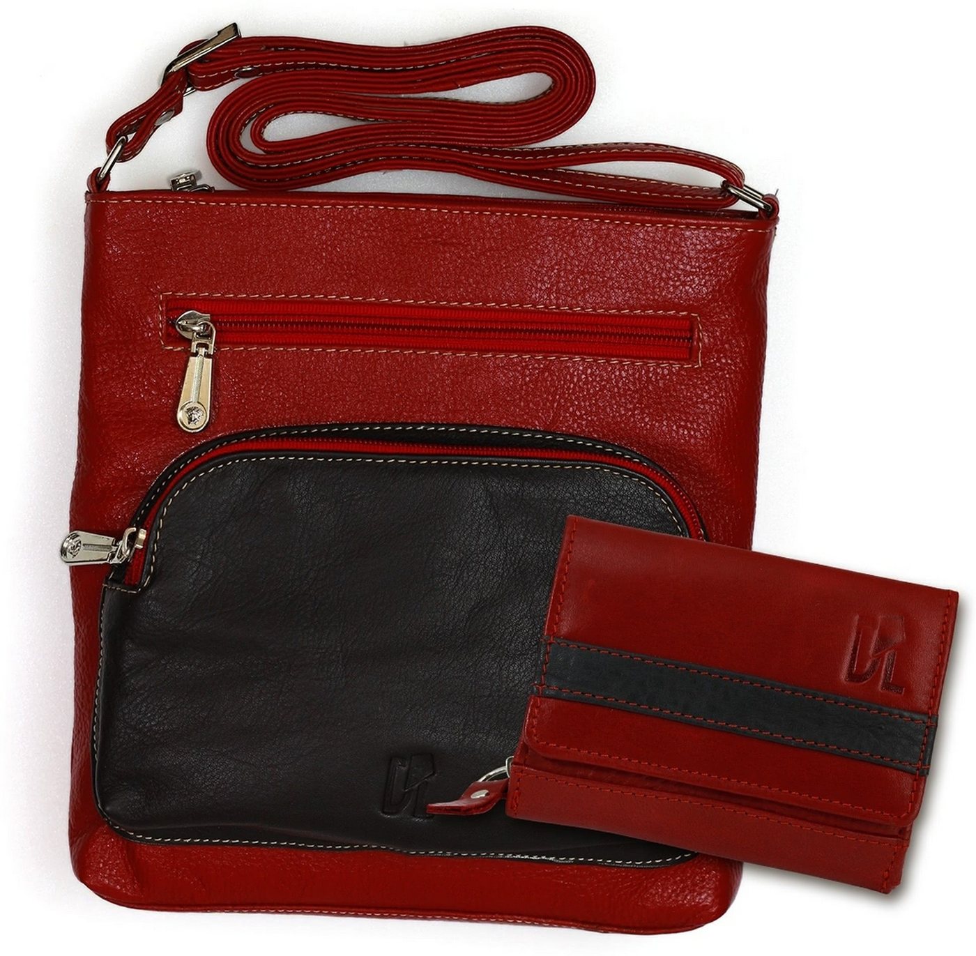 DrachenLeder Handtasche Umhängetasche + Geldbörse Set Leder rot (2-tlg., Handtasche) von DrachenLeder