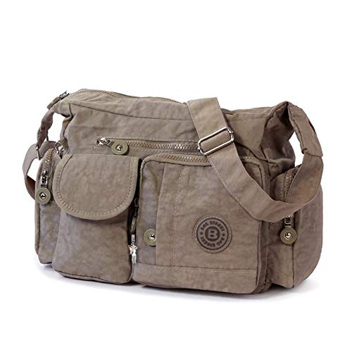 DrachenLeder Nylon Tasche Damenhandtasche Schultertasche grau braun D3OTJ205L Nylon Tasche für die Frau, für Jugendliche von DrachenLeder