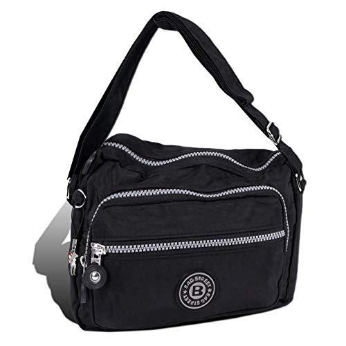 DrachenLeder Tasche Umhängetasche schwarz Damenhandtasche Crinkle Nylon D4OTJ227S Umhängetasche von DrachenLeder
