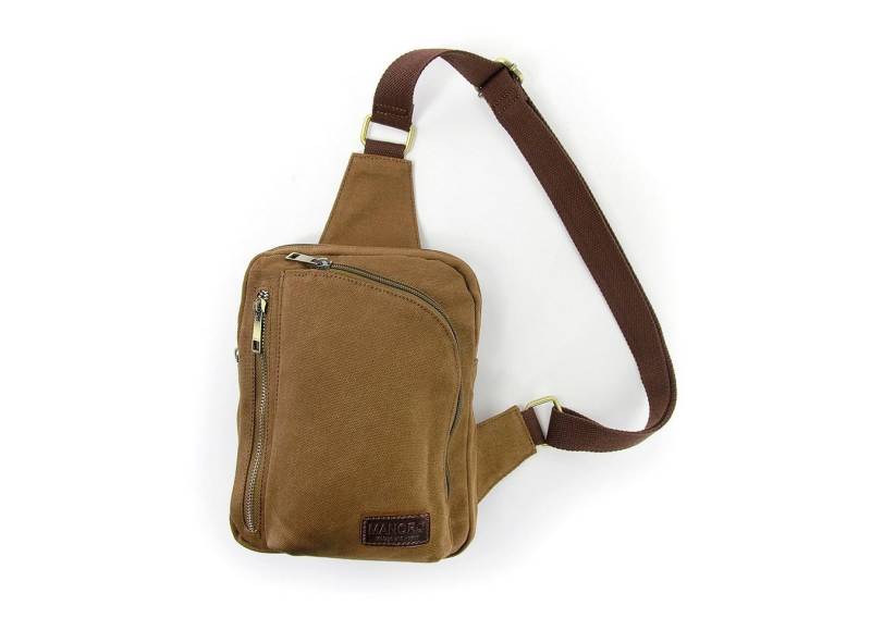 DrachenLeder Umhängetasche Manoro Herren Umhängetasche Crossover (Umhängetasche), Umhängetasche Canvas, khaki, braun ca. 19cm x ca. 25cm von DrachenLeder