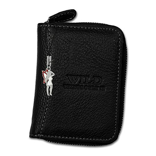 DrachenLeder Wild Things Only RFID Blocker echtes Leder Geldbörse Damen Herren Minibörse schwarz 8x2x11cm inkl. Feeanhänger von DrachenLeder