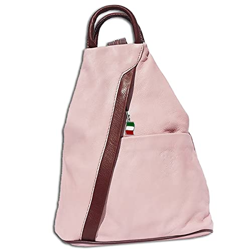 Florence Damen Rucksack Schultertasche Tasche rosa braun Leder 26x10x32 OTF604A Leder Schultertasche von DrachenLeder