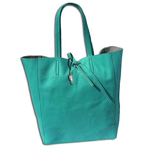 Florence ital. Echtleder Shopper türkis 30x35x15 Schultertasche Damen OTF112T Leder Schultertasche von DrachenLeder