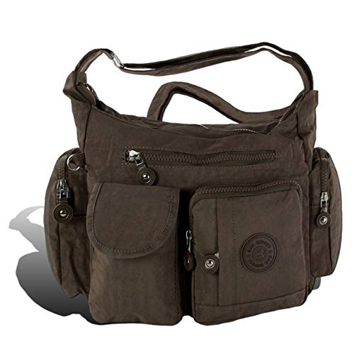 DrachenLeder Tasche Schultertasche braun Damenhandtasche Nylon 32x20x12 D4OTJ205N Schultertasche von DrachenLeder