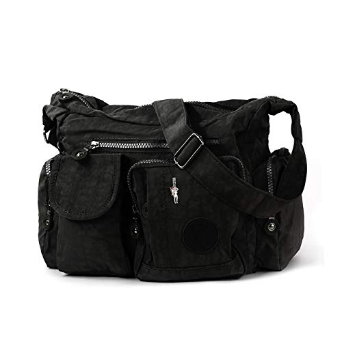 DrachenLeder Tasche Schultertasche schwarz Damenhandtasche Nylon 30x12x22 D4OTJ205S Schultertasche von DrachenLeder