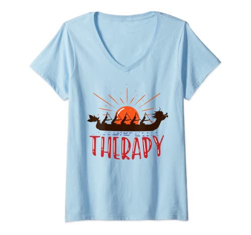 Damen Drachenboot ist meine Therapie T-Shirt mit V-Ausschnitt von Drachenboot Sport Shop