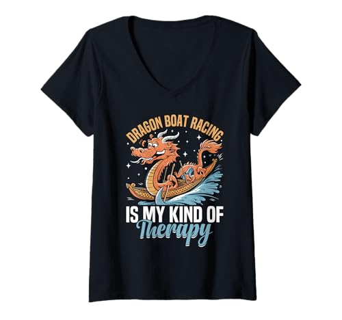 Damen Drachenboot-rennwettbewerb Drachenboot-paddeln T-Shirt mit V-Ausschnitt von Drachenboot-zubehör Und Drachenboot-kleidung