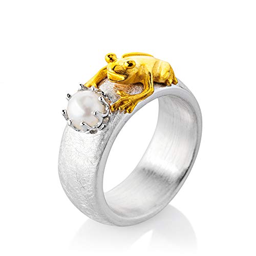 Heartbreaker Luxus Damen Ring aus der Kollektion Froschkönig / teilgoldplattierter Ring mit einem grünem Peridot / Designerschmuck veredelt & goldplattiert Gr. 52 von Drachenfels Design