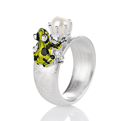 Drachenfels Damen Ring aus der Kollektion Giftpfeilfroschkönig | Ring mit Froschkönig und Süßwasser Zuchtperle | Edler Designer Ring für Damen von Drachenfels Design