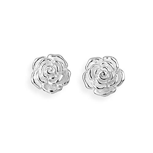 Drachenfels Kleine Rosenohrstecker in Echtsilber | Kollektion Rosenregen | Ohrringe für Damen | Designerschmuck aus 925 Sterling Silber | D RRE 22/AG von Drachenfels Design