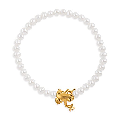 Drachenfels Armband mit Süßwasserperlen und Frosch in Echtsilber goldplattiert/Kollektion Froschkönig/Elegantes Damenarmband/Designer-Schmuck/D FR 81/AGG von Drachenfels Design