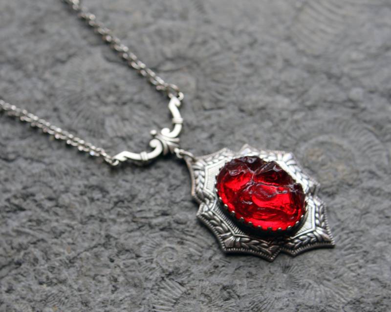Cabochon-Kette Red Rocks Collier Rot | Silber Vintage von Drachenfliege