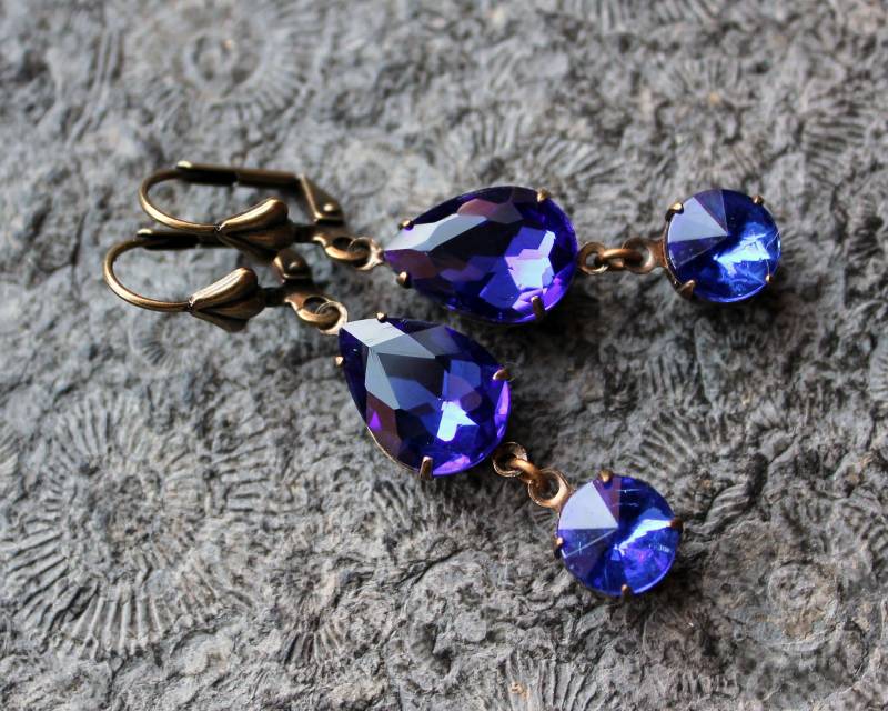 Cabochon-Ohrhänger Simply Precious Blau | Messing Vintage von Drachenfliege